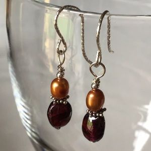 SALE was $14 Sterling Pearl & Garnet Earrings